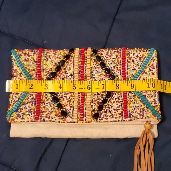 Boho colorful clutch bag with fringe - Picture 5 of 8